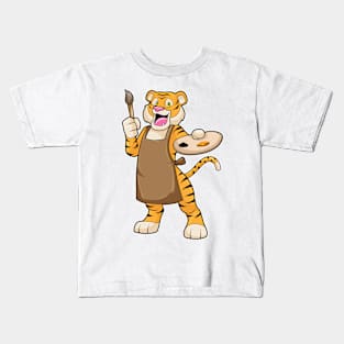 Tiger at Painting with Paint & Brush Kids T-Shirt